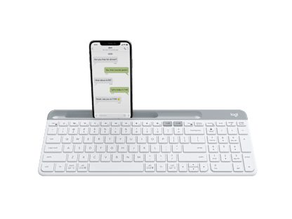 لوحة مفاتيح K580 الرفيعة اللاسلكية متعددة الأجهزة - أبيض فاتح - العربية (QWERTY)